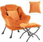 Tangerine Lazy Chair with Ottoman, Large Velvet Accent Chair with a Throw Pillow by HomeEastllyHome
