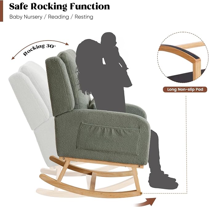 HCHAIRH Rocking Chair Nursery, Teddy Nursing Rocking Chairs, Upholstered - Image 3