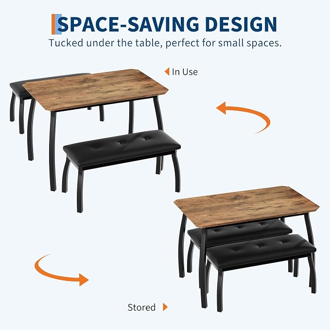 Dining Table for 4, 3-Piece Kitchen Table Set for 4 - Image 2