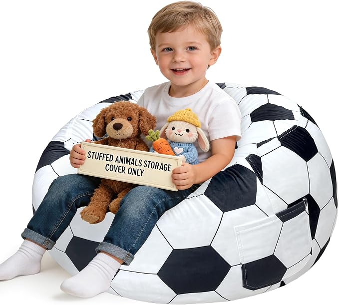 Lukeight Soccer Stuffed Animals Storage Bean Bag Chair Cover by Lukeight