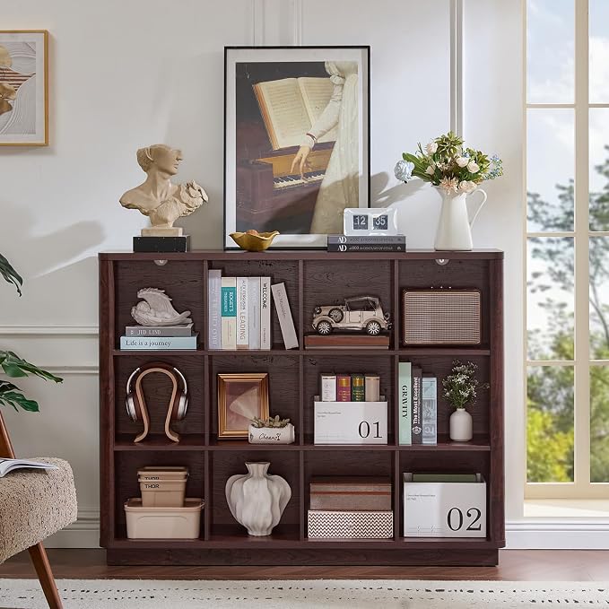 Joaxswe 12 Cube Storage Organizer, Wood Floor Standing 3-Tier Cubby Bookcase - Image 6