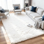 8x10 Fluffy Shag Area Rugs for Living Room Bedroom: Soft Plush Carpet White | by CarpetAddColortoYourLife