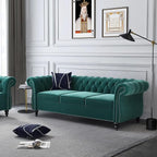 Mid-Century 3 Seater Sofa, Velvet Couch by YUCHIATHSoulFurniture