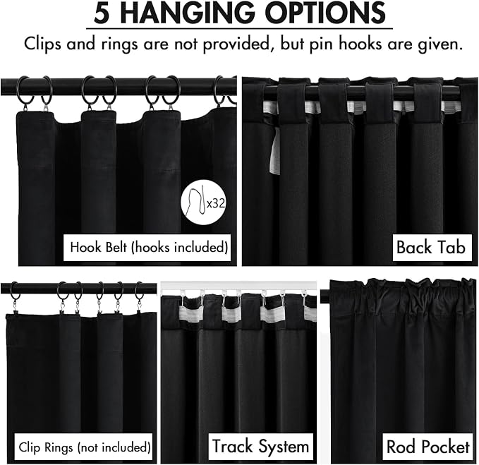 MIULEE Velvet Curtains 50W x 84L 2 Panels Black Blackout Curtains | Luxury - Image 2