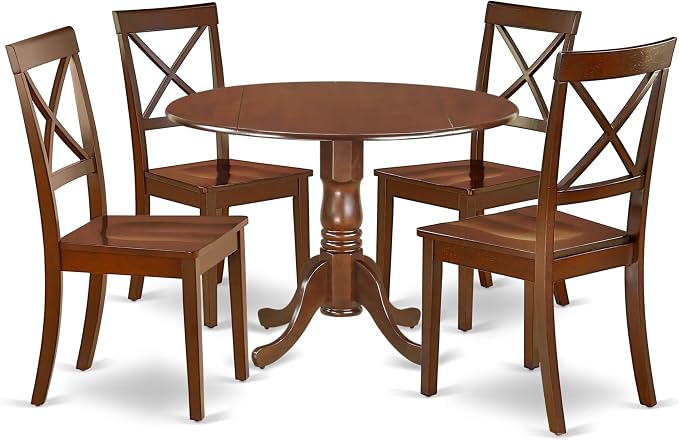 East West Furniture DLBO5-MAH-W 5 Piece Dining Room Table Set Includes a Round by EastWestFurniture