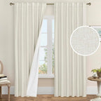 Linen Blackout Curtains for Bedroom 90 Inch by LAMIT