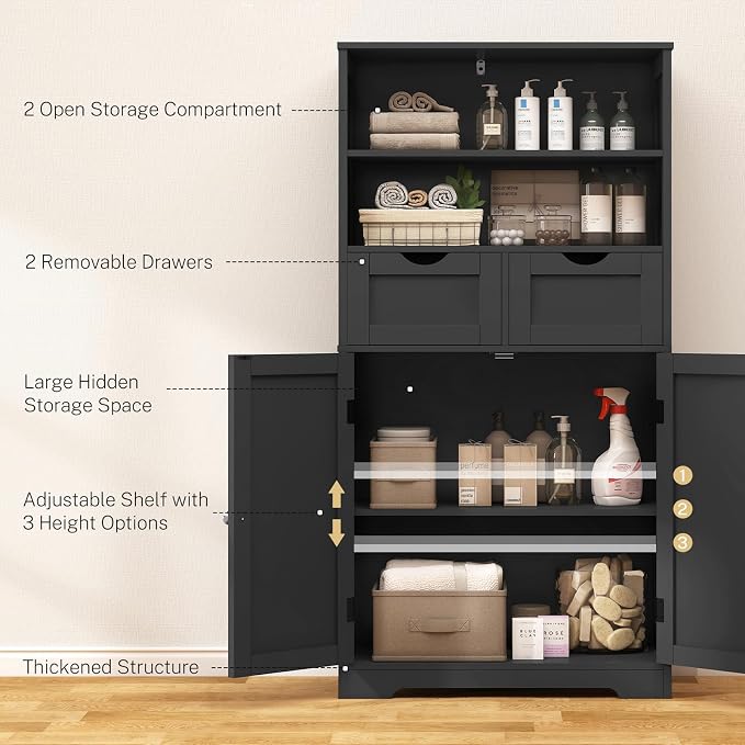 Iwell Tall Storage Cabinet, Bathroom Cabinet - Image 4