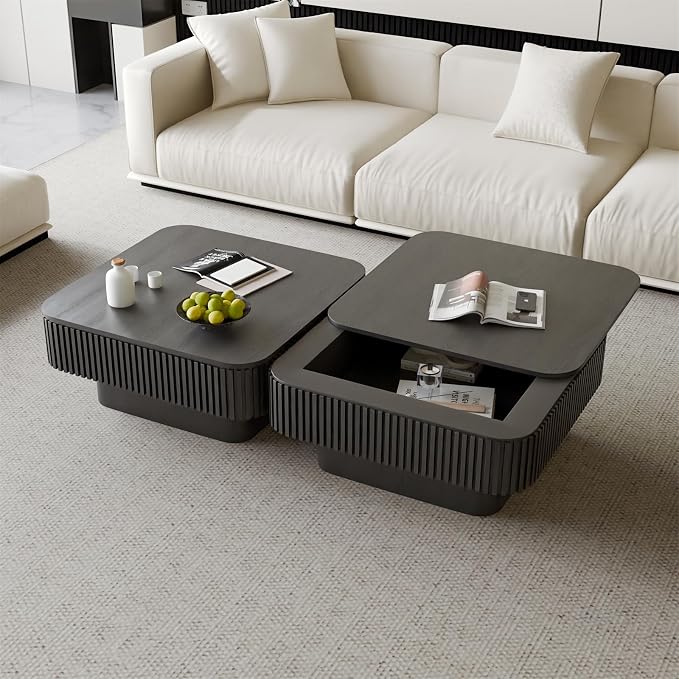 Square Coffee Table for Living Room, Fluted Drum Accent Tea Center Table - Image 8