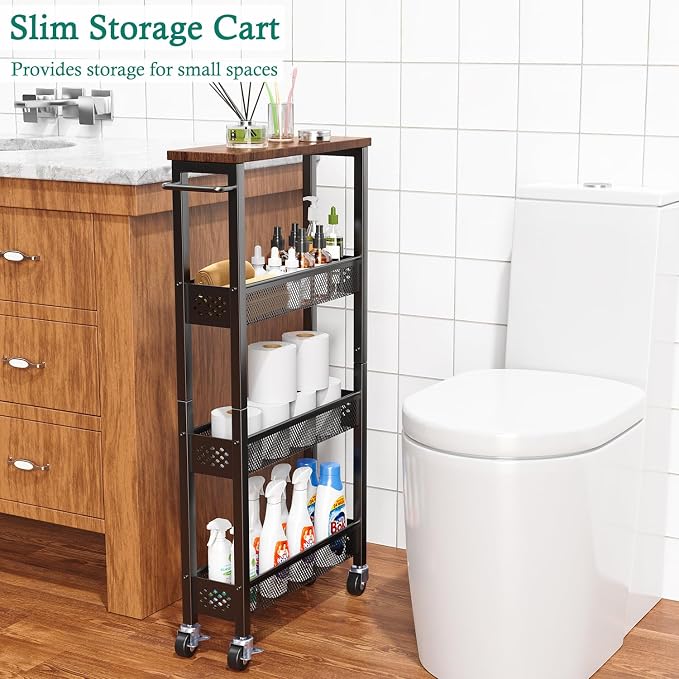 XYZLVSI Slim Storage Cart 4 Tier Narrow Kitchen Rolling Cart on Wheels - Image 4