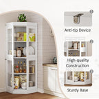 70''H Tall Corner Cabinet with Glass Doors, Farmhouse Storage Cabinet with 4 - Image 3