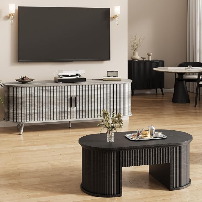 55 inch TV Stand with Power Outlet, Fluted Entertainment Center - Image 8