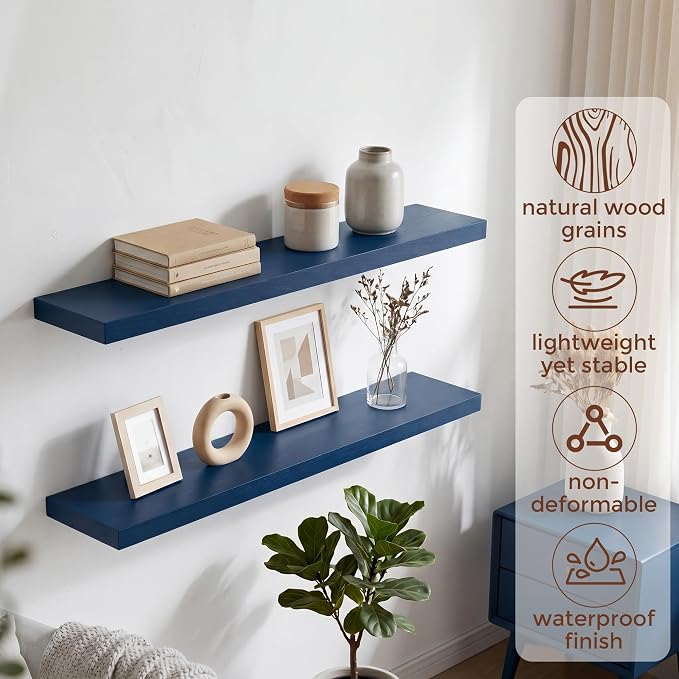 fuqing 40 Inch Floating Shelves | 6.7 Inch Deep Dark Blue Floating Shelves - Image 4