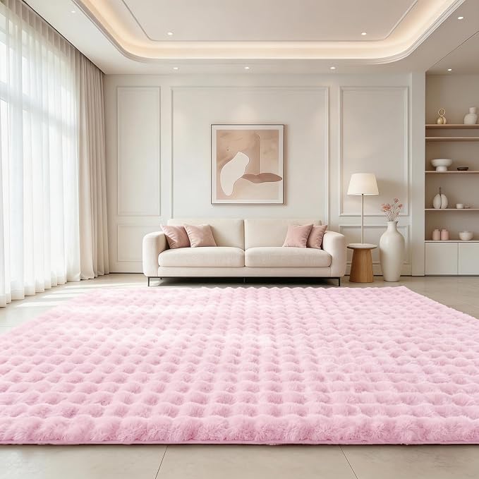 Pink Rabbit Plush Rug 8'x10', Fluffy Shaggy Area Rug - Image 2