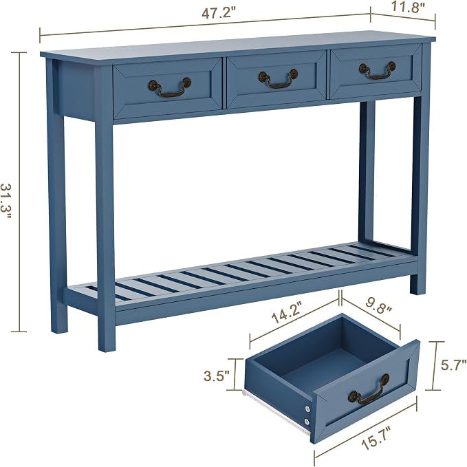 ChooChoo Console Table with 3 Drawers, Rustic Entryway Table, Narrow Long Sofa - Image 2