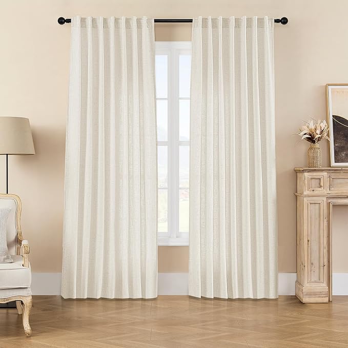 Joydeco Linen Curtains 2 Panel Set, Ivory on Linen Curtains 108 Inch Light by JOYDECO