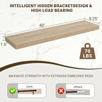 Acovy 40 Inch Floating Shelves, 3D Textured Wood Grain, Wooden Shelves - Image 3