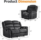 EBELLO 2 Pieces Reclining Loveseat Couch Furniture Set, Soft Fabric Manual - Image 2