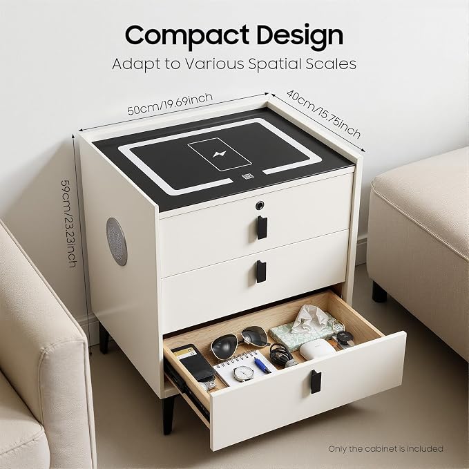 Smart Nightstand with Charging Station, Adjustable LED, USB Ports, Fingerprint - Image 2