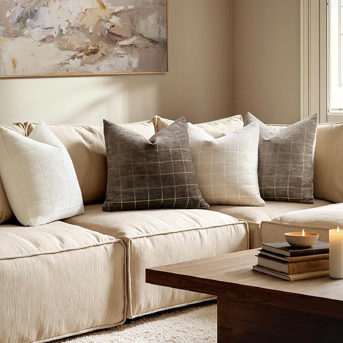 MIULEE Decorative Chenille Check Throw Pillow Covers Vintage Plaid Couch - Image 4