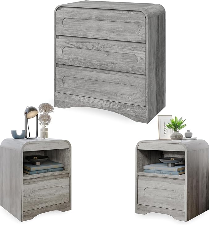 3 Piece Bedroom Set, Dresser and Nightstand Sets by SOLACEFURNITURE