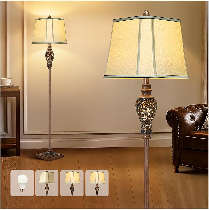 Vintage Floor Lamp with Nightlight, Farmhouse Style Design Tall Lamp Decor by LuxSightCollection