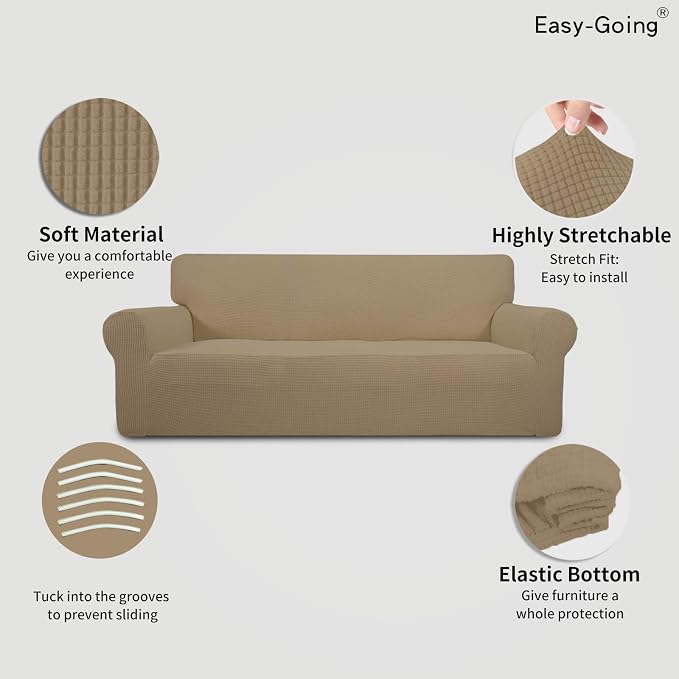 Easy-Going Stretch 4 Seater Oversized Sofa Couch Cover Tan | 1-Piece Extra - Image 3