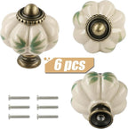 Ivory Pumpkin Knobs 6 Pack Ceramic Cabinet Knobs Vintage Drawer Pulls - Image 2