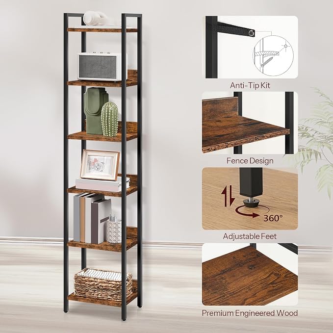 MAHANCRIS Bookshelf, 6-Tier Bookcase, Standing Book Shelf - Image 5