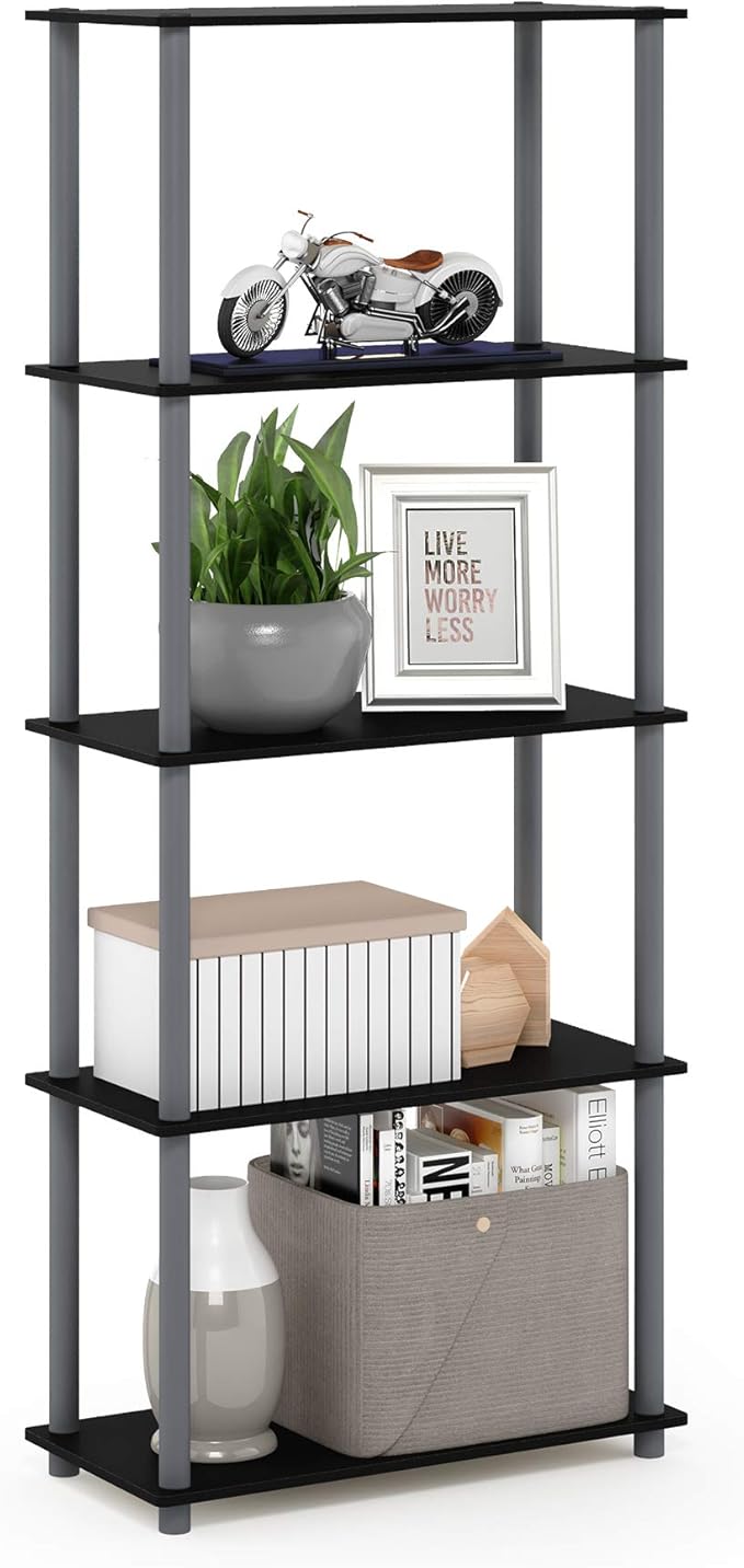 Furinno TURN-N-TUBE Storage Shelves, 5-Tier Book Shelf, Corner Shelf, Toolless by Furinno-FitsYourSpaceFitsYourBudget