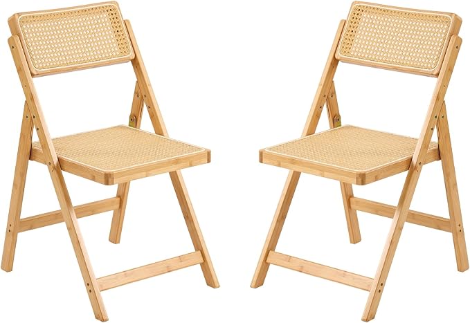Furlide Rattan Folding Chairs, Modern Mid Century Dining Chairs Set of 2 by Furlide