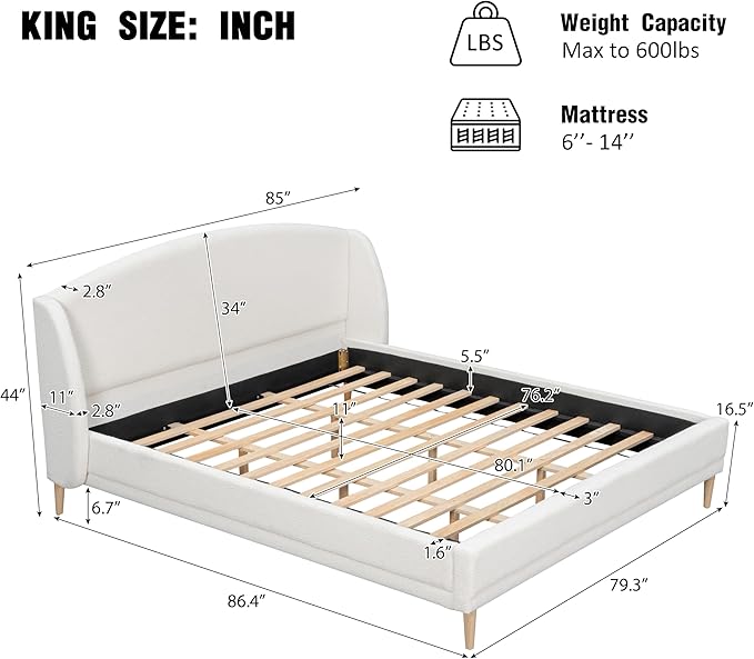 Christopher Knight Home Hazel King Size Bed Frame, Upholstered Platform Bed - Image 2