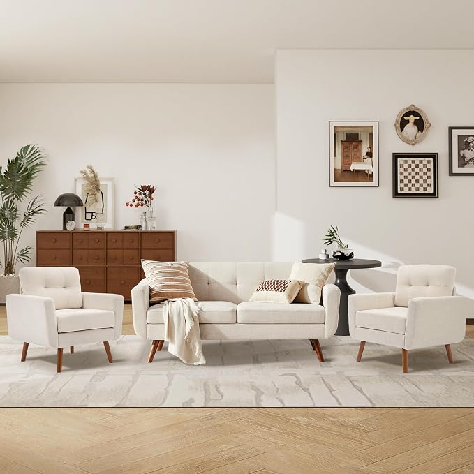 Tbfit Linen Fabric Single Sofa, Accent Chair, Mid Century Modern Armchair - Image 8