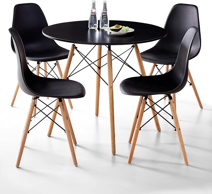 5-Piece Round Dining Table Set, Small 31.5" Kitchen Table Chairs Set of 4 Space by LECAFURHL