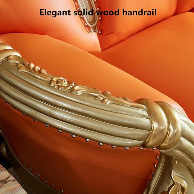 Solid Wood Leather Sofa, European-Style Villa Living Room Luxury Leather Sofa - Image 9