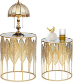 Homebeez Gold Nesting Tables Set of 2, Glam Leaf Design Round End Table - Image 8