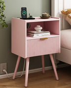 JOONEE Nightstand with Oultlet, Modern Bedside Table with Storage Drawer and by JOONEE