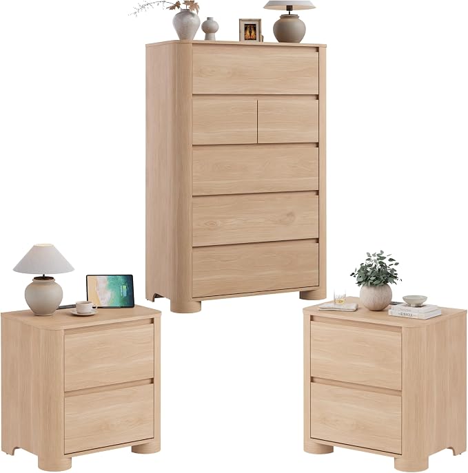 YANSNWO Modern Minimalist Dresser and Nightstand Sets 3 Piece Bedroom Set by YANSNWO