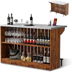 Home Bar Unit with LED Lights and Charging Station, Imitation Marble Mini by VAXZOFI