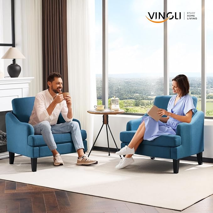 VINGLI Linen Fabric Accent Chairs Set of 2, Comfy Sofa Chair Living Room - Image 8