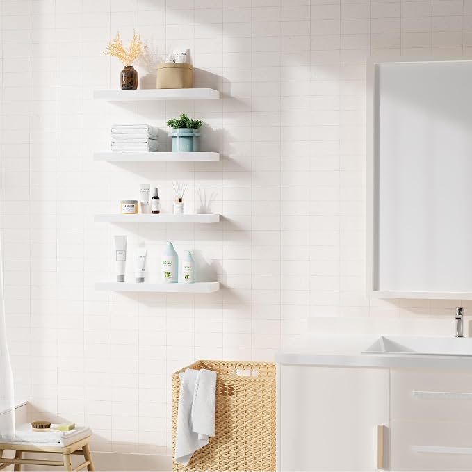 Bellsal White Engineered Wood Wall Shelf Set of 6, Living Room, Bathroom Storage - Image 3