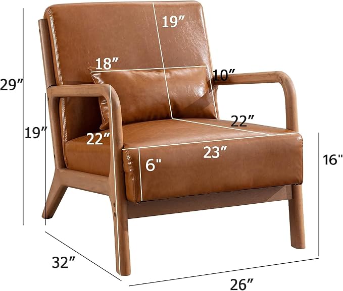 ANJ Mid Century Modern Accent Chair, PU Leather Reading Chair - Image 2