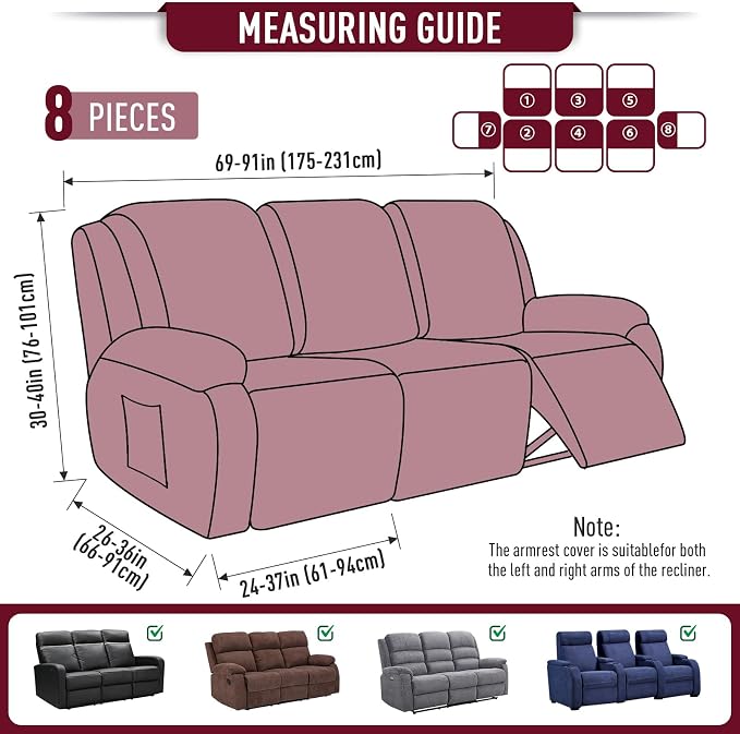 TAOCOCO Recliner Sofa Covers 8-Pieces Stretch Large Couch Covers - Image 5