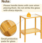 2-Tier Bamboo Side Table, Modern Glasstop Rattan Side Table, Mid Century Wood - Image 4
