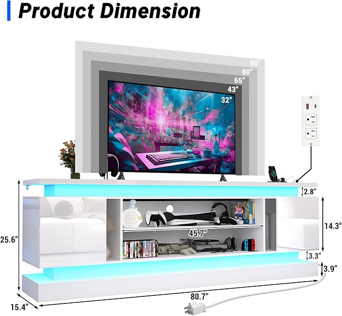 chartustriable 81IN LED TV Stands w/Power Outlet - Image 2
