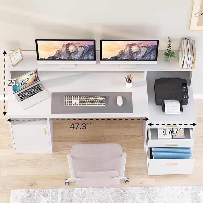 YOMILUVE Computer Desk with 3 Drawer & Storage Shelves, Home Office Desk with - Image 4