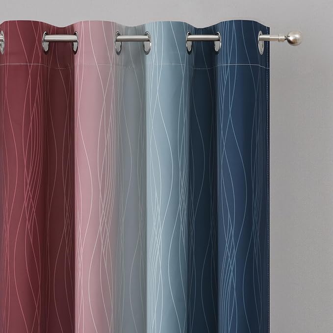 Navy Blue and Burgundy Red Ombre Blackout Bedroom Curtains 102 Inches Long | - Image 4