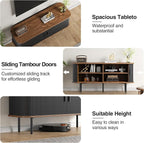 55''W Black Cabinet with Storage, Media Console, Tambour TV Stand, Television - Image 4