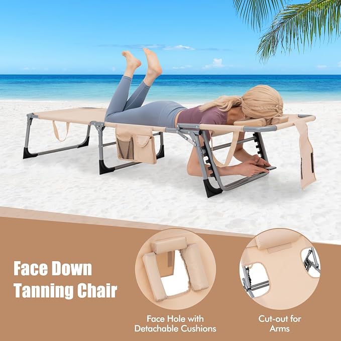 Goplus Tanning Chair, Folding Adjustable Patio Lounge Chair - Image 5