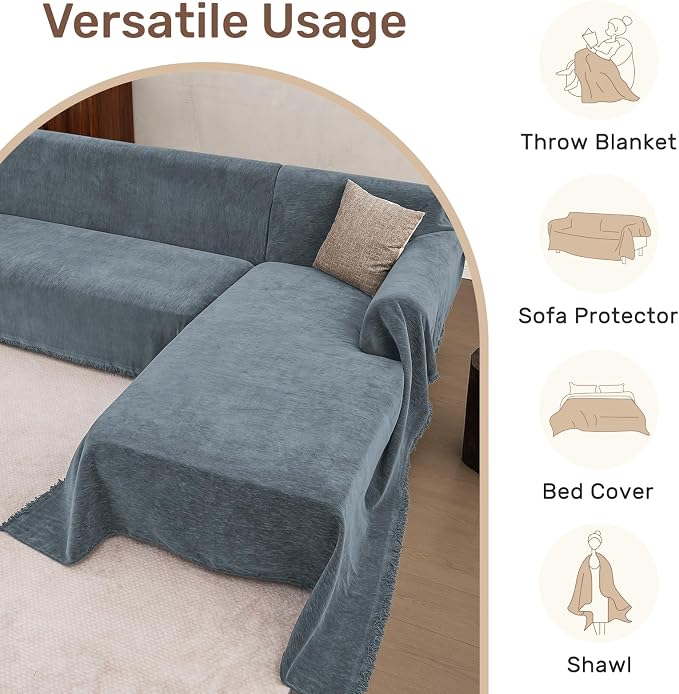 2 Pieces Sectional Couch Covers L Shaped Cover L Dusty Blue | Thick Washable - Image 6