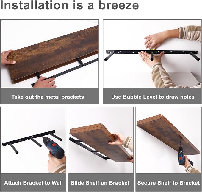 Fixwal Wood Floating Shelves for Wall, 47.2" Long Heavy Duty Wall Mounted - Image 7